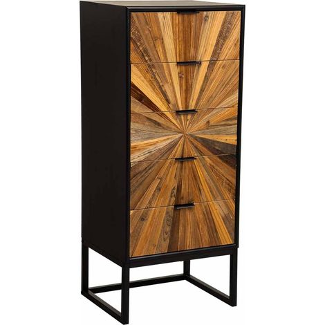 Sinfonier de madera recuperada negro con 5 cajones 42x36.5x105h cm