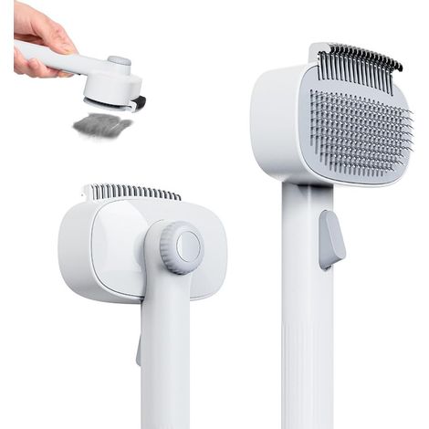 Compagnie à Poils Longs Ou Courts, Enlève Les Nœuds et Massage, BlancBrosse de Toilettage pour Chats 2-en-1, Brosse pour Chats avec Bouton, Outil de Peigne de Toilettage pour Animaux de