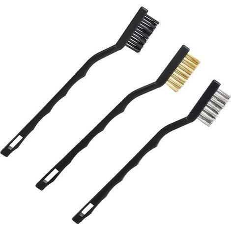 Set di mini spazzole metalliche - 3 pezzi - Design ergonomico - Nero - Per la pulizia - Adatto per spazi ristretti - Rimuove ruggine e sporco (1/5)