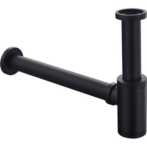 BEBUSINGOTO Runder Waschbeckenablauf aus Messing, flaschenförmiger Siphon, Abflussrohr, mattschwarz (1/5)