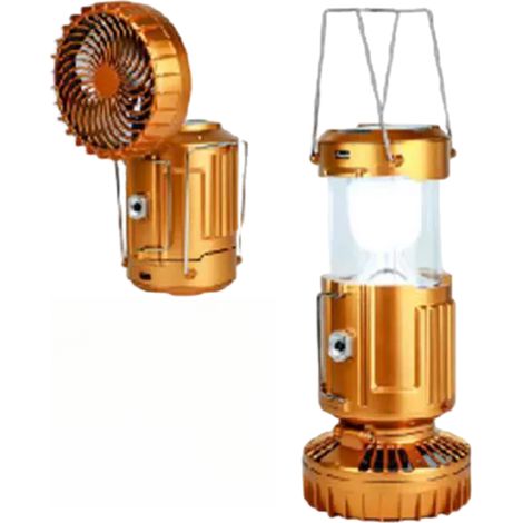 Solarbetriebene Ventilatorleuchte,Multifunktionale Campingleuchte,Notleuchte,USB-aufladbar, solarbetrieben, batteriebetrieben,Ideal für Camping, Grillen, Angeln, Reisen,Wiederaufladbare (Gold)