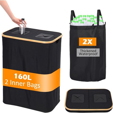 160L Collect. Bouteilles Consignées, 2Compart., Couvercle, Pliable (1/5)
