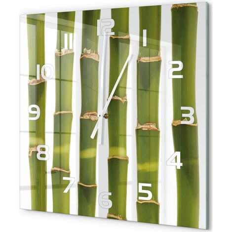 Grande Horloge Murale Carrée Contemporaine en Verre Silencieuse Salon Cuisine Bureau Bambou 60x60 cm (1/5)