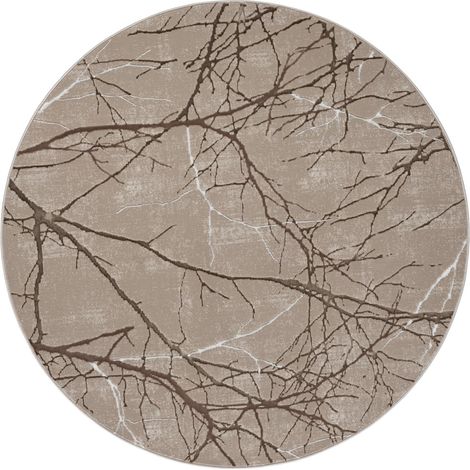 FLOORNOVO Hochflor Teppich rund Blattmuster - Ø 200 cm - Besonders Weicher Teppich Wohnzimmer & Badezimmerteppich - Pflegeleicht - vielseitig einsetzbar im Innenbereich (1/2)