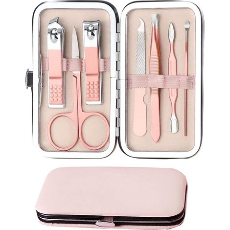 Ensemble de manucure [7 pièces], kit de pédicure, ensemble de coupe-ongles, ciseaux à ongles, étui pour coupe-ongles, coupe-ongles professionnel en acier inoxydable pour pédicure, outils de soin des o (1/5)