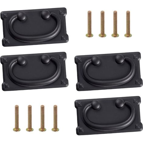 (Black) 4 vintage drawer pulls, antique furniture handles, classic handles for cabinet and cupboard doors, with screws