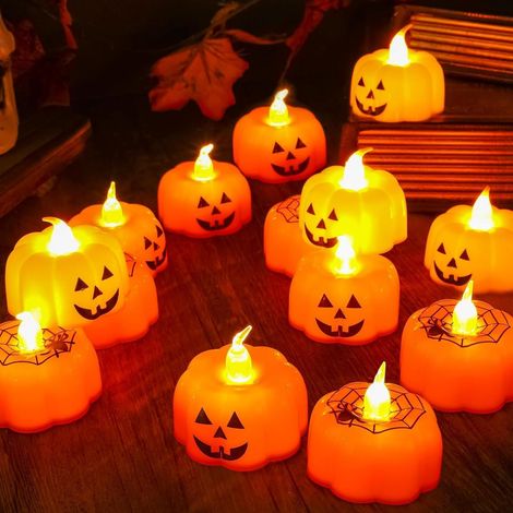 Lot 12 bougies LED citrouille orange pour Halloween (1/5)