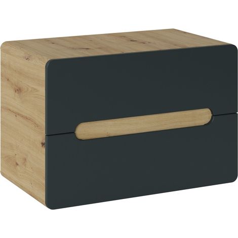 Möbelwaschtisch ERBANO – 2 Schubladen – 80 cm – Hell Eiche und Anthrazitgrau – Hängendes Design
