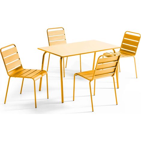 Ensemble table de jardin en métal et 4 chaises jaune - Palavas (1/5)