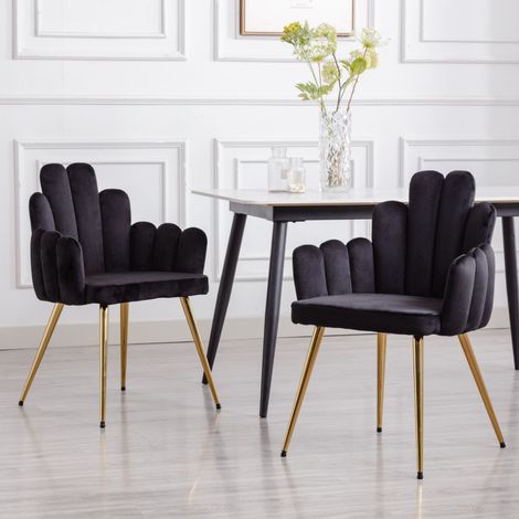 Wahson Set di 2 Sedie da Pranzo in Velluto Sedie da Cucina, con Gambe in Metallo da pranzo sedie cucina moderna  imbottite per pranzo, Nero