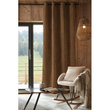 Lot de 2 rideaux occultants phoniques et thermiques doublés polaire "Bjorn" 100% opaque l'Effet Papillon - Bjorn Camel - 2 Panneaux Occultant + Polaire 140 x 240 cm (1/4)