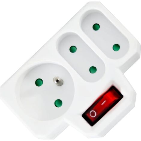 Prise triple 1x16A et 2x6A avec interrupteur, bloc multiprise mural pour usage domestique et atelier (1/2)