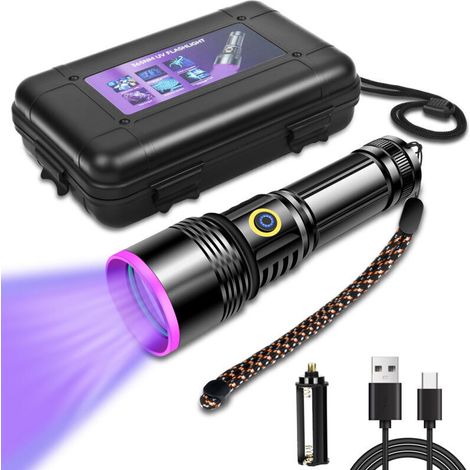 Lampe torche UV 30 W 365 nm rechargeable par USB, lumière noire, détecteur d'urine animale pour durcissement de la résine, ambre, minéraux, suivi sanguin, scorpion, recherche de roches (1/4)
