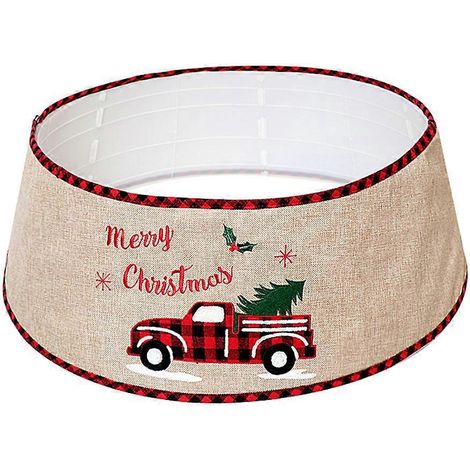 Fröhliche Weihnachten 31 Zoll karierter Auto-Weihnachtsbaumrock mit Ring und Basisabdeckung für Zuhause, Winterfeiertage und Neujahrsdekorationen