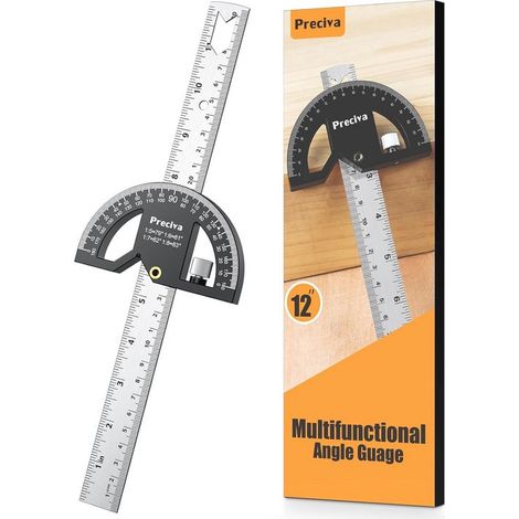 Righello angolare per la lavorazione del legno con marcature in acciaio inox da 300 mm - Righe di precisione per disegnare cerchi e misurare lunghezze (1/5)