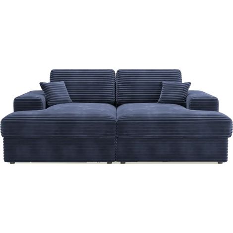 LISBONNE XL - Canapé droit XL gros velours côtelé 3 places Bleu (1/5)