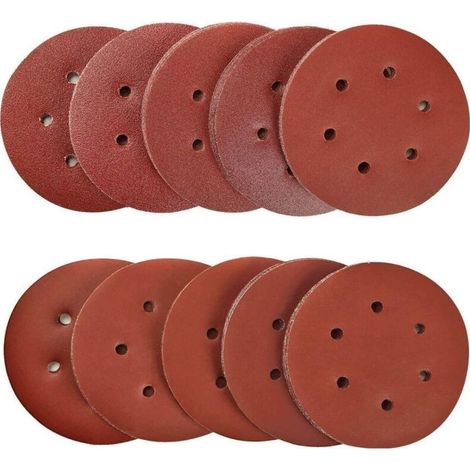 Lot de 100 disques abrasifs 150mm – Assortiment grains 40/80/120/180/320/600/800/1000/1500/2000 – Pour ponçage métal, bois, plastique, verre (1/5)