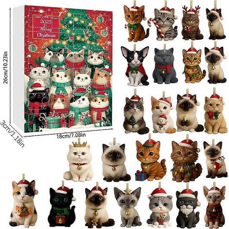 Calendario de Navidad con gato, llavero con adorno 2D de 24 días para niños, bebés, adolescentes y adultos, ideal para la decoración de fiestas navideñas (verde). (1/5)