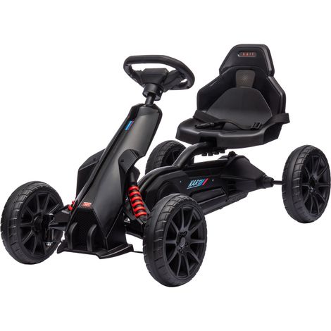 Kart de pedales con freno de mano, asiento regulable, marcha adelante y atrás, vehículo de pedales vehículo infantil Kettcar para niños de 3 a 8 años negro Aosom