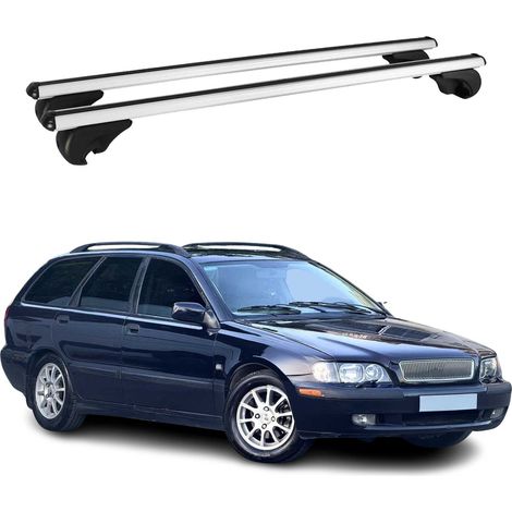 OMAC Barres de toit en aluminium pour Volvo V40 I 1996-2004 – TÜV / DIN 75302:2019 – Antivol inclus – Charge max 75 kg – 2 barres Argent (1/4)