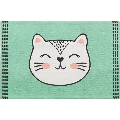 Alfombra verde algodón rectangular 60 x 90 cm motivo gato habitación infantil Howrah