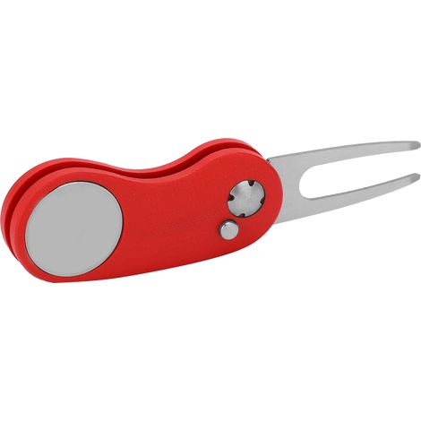 Klappbarer Golf-Divot-Reparaturstift aus Edelstahl, mit automatischer Feder, rot (1/5)