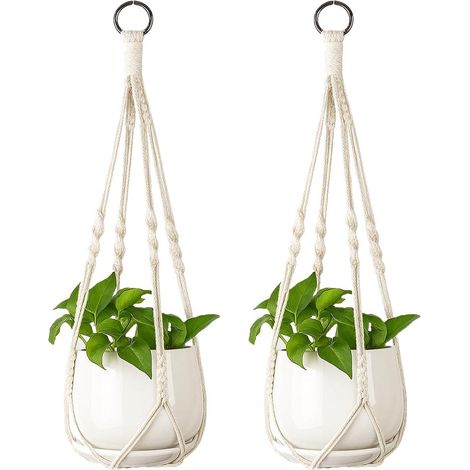 Elkuaie Cintre pour plantes - Cintre pour plantes en macramé - Construction en coton robuste Design Boho - 2 pièces - Pour intérieur et extérieur Marron (1/5)