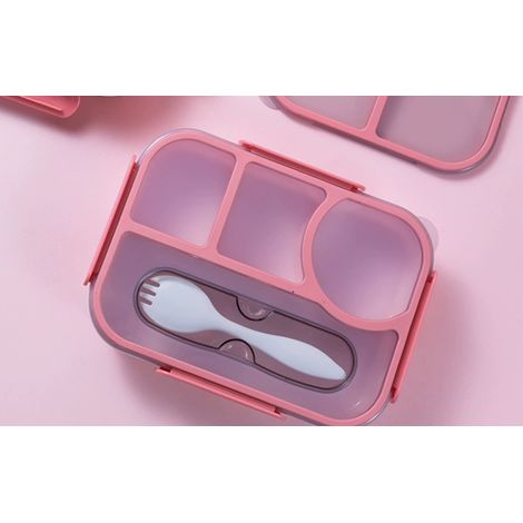 Lunchbox, 4-Fächer-Lunchbehälter, auslaufsicher, spülmaschinenfest, aus lebensmittelechtem Material (rosa)