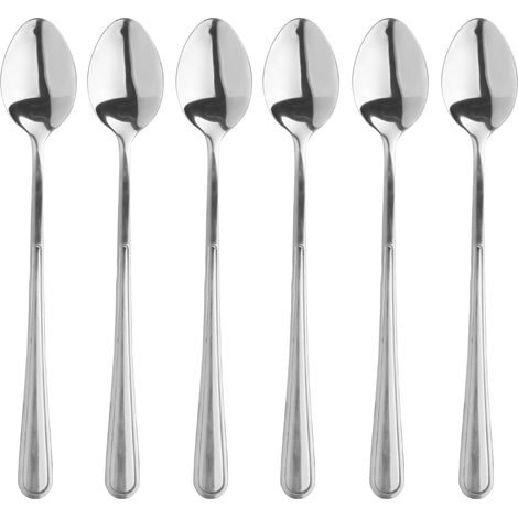 Lot de 6 cuillères à café, cuillères à cocktail, cuillères à dessert, cuillères à glace, passent au lave-vaisselle, argentées, en acier inoxydable (1/5)