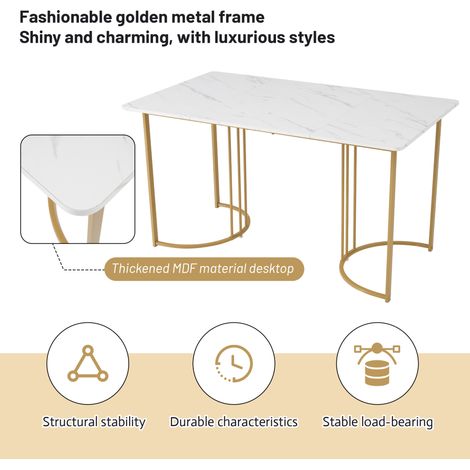 140 x 80cm Esstisch,(1-St), moderner Küchentisch, Gestell aus Metall
Rechteckiger Esstisch aus Moderner Marmormuster Küchentisch mit verstellbaren Füßen für Esszimmer Wohnzimmer, Weiß/Golden (1/5)