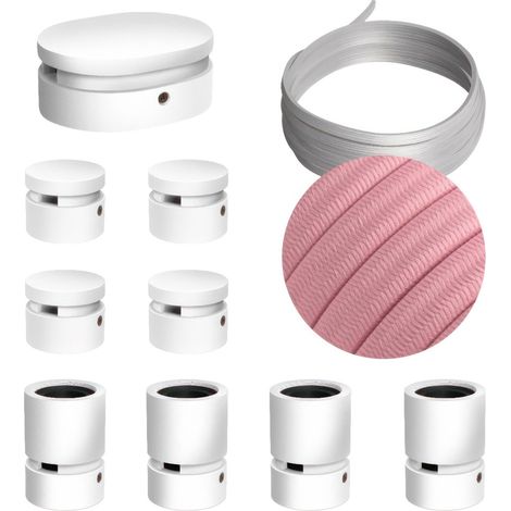 Sistema Filé Symmetric Kit - con cavo di 5 m per catenaria e 9 componenti in legno verniciato bianco per interni
