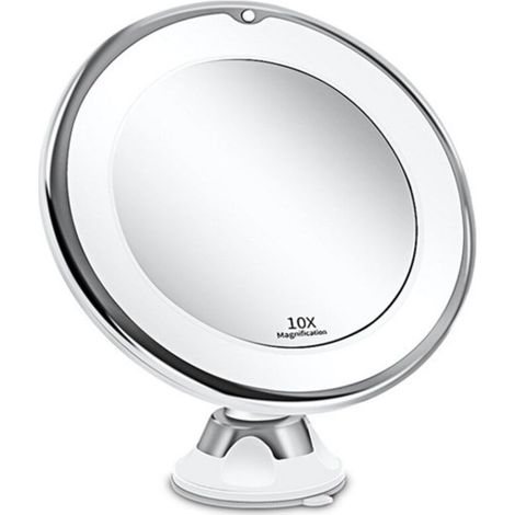 Miroir de maquillage avec éclairage LED intégré, miroir de maquillage rond avec grossissement x10 (1/5)