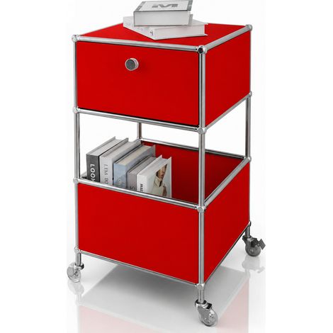 Étagère métal chromé design épuré, Concept Epuré MK-145 : 3 étages L40 x P40 x H75 cm, Rouge