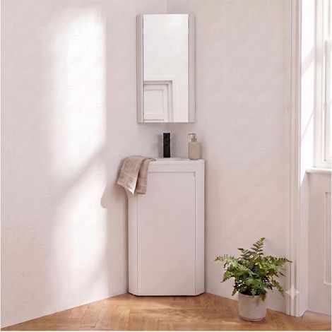 Ensemble lave-mains SORRENTO d'angle sur pieds avec robinet et armoire