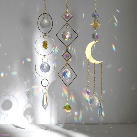 Sonnenfänger, 3er-Set Kristall-Sonnenfänger, Glasperlen-Regenbogenprismen-Kristall-Hänge-Sonnenfänger-Anhänger für Fenster, Haus, Garten, Party, Hochzeit (1/5)