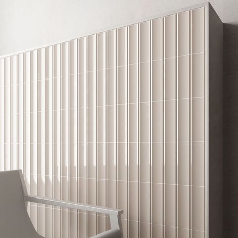 Carrelage mural uni effet graphique 20x6.5cm – Couleurs crème et sable – Surface brillante/polie – Boîte de 0.50 m² – Equipe (1/2)