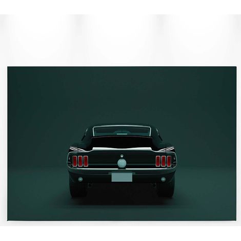 Tableau sur toile arrière de voiture ancienne | Tableau voiture noire sur fond vert pour salon | Tableau sur toile élégant chambre adulte 0,9 x 0,6 m (1/5)