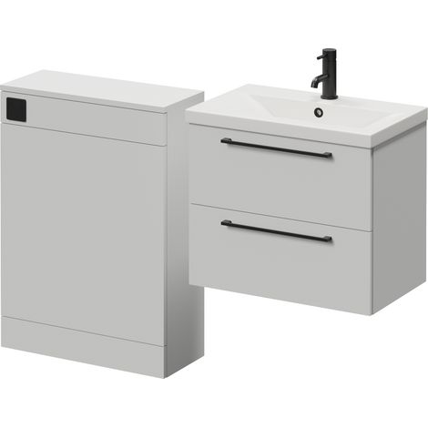 Napoli 390 Cento Gloss Grey Pearl 1200mm Wall Mounted 2 Drawer Vanity Unit and Toilet Suite with Glide Basin - 1200mm - Matt Black 320mm HandleWithout Kingston Toilet Pan
