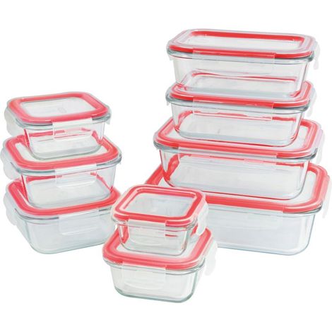 Ensemble de boîtes de conservation en verre 9 pièces – 1x 1520 ml, 1x 1040 ml, 2x 680 ml, 2x 520 ml, 2x 410 ml – Fermeture Click & Safe – Résistant de -40 à +400 °C (1/5)