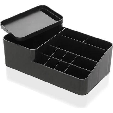 Organizzatore cosmetici e trucco nero con box con coperchio e 11 scomparti (1/5)