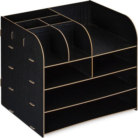 Organizer da scrivania moderno con 10 scomparti dimensioni 27,5 x 32,5 x 25 cm in MDF nero 130012133