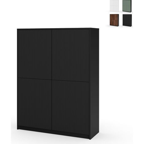 Credenza alta mobile moderno con ante cannettate Budapest - Nero