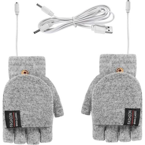 Gants chauffants électriques thermiques rechargeables par USB, mitaines chauffantes gris clair (1/5)