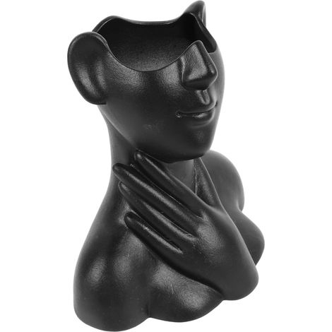 Vase visage en céramique artistique, vase tête moderne décoratif pour femme, vase à fleurs, centre de table pour chambre, salon, salle de bain, bureau, noir (1/5)