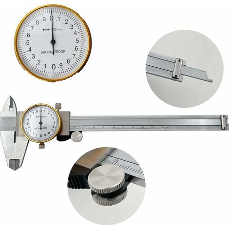 Messschieber mit Uhr, 0–150 mm, 0,02 mm, hochpräziser Messschieber aus Edelstahl für die Industrie, stoßfestes metrisches Messwerkzeug (1/4)