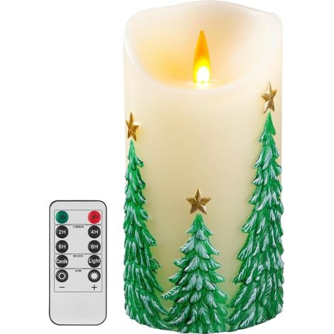 Bougie sans flamme à motif lavande en relief avec flamme vacillante - avec télécommande et minuterie - Cire véritable - Non parfumée - Décoration intérieure - Décoration de fêtes (1/5)