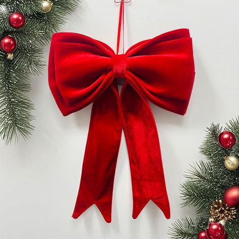 Ribbon - Bow Noeud De Décoration De Noël - 63,5 X 48 Cm - Velours Flock Rouge - Pour Arbre De Noël Guirlande Cadeau Décor De Salle Et Fond - 1 Pièce (1/5)