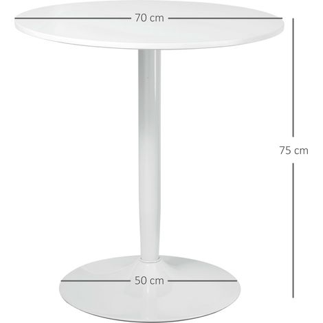 Table ronde Ø70 x 75 cm, table de repas design pour 2 couverts, table de bistrot moderne avec piètement central en métal, repose-pieds anti-dérapant (1/5)