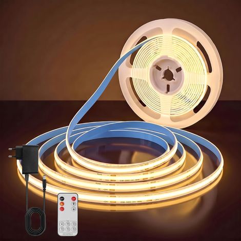 Ruban LED COB 10m 24V Blanc Chaud 2700K, Ruban Lumineux LED Dimmable CRI 90+, Éclairage Uniforme Sans Points, Flexible, Découpable et Autocollant, pour Cuisine, TV, Étagère, Miroir et Armoire (1/5)