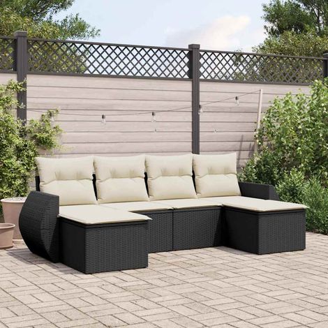 6-tlg. Garten-Sofagarnitur mit Kissen Schwarz Poly Rattan